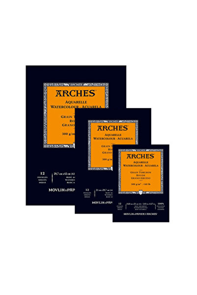 Arches 3 Adet 300 Gr. 12'şer Yaprak A3-A4-A5 Dokulu Defter Seti
