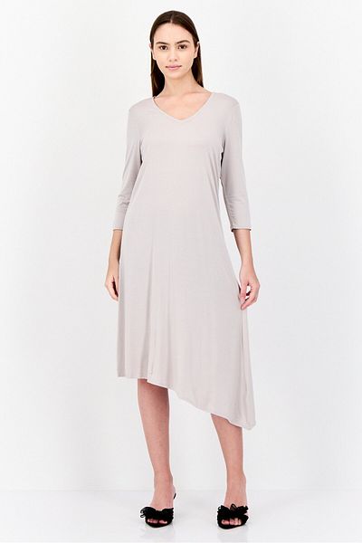 Joan Vass Women Plain Midi Dress, Grey