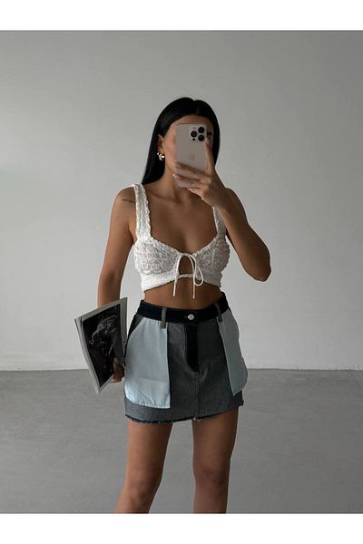 Castivo Fashion Fusta mini din denim cu buzunare supradimensionate