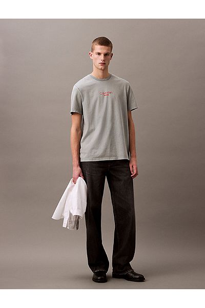 Calvin Klein Men's Regular Fit Crew Neck Short Sleeve Gray T-Shirt Lv04Rb824G-Ckm
