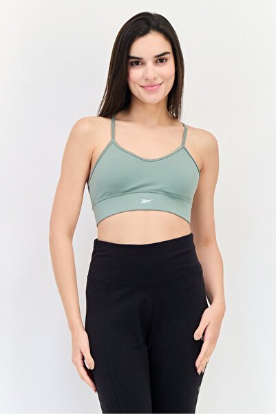 Reebok حمالة صدر رياضية مبطنة بشعار العلامة التجارية للنساء، باللون الأخضر
