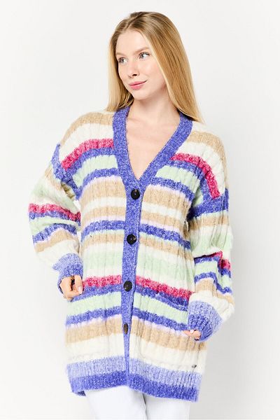Scotch & Soda Women V-neck Long Sleeves Yarn Dye Cardigan, Multicolor
