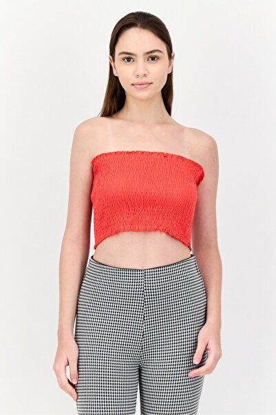 Don't Call Me Jennyfer Women Straight Across Strapless Textured Top, Red