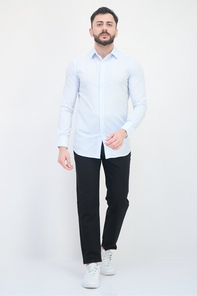 Scotch & Soda Men Modern Fit Micro Check Long Sleeve Dress Shirt, Light Blue