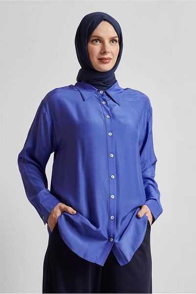 Alvina Modest Blouse - Dark blue - Regular fit