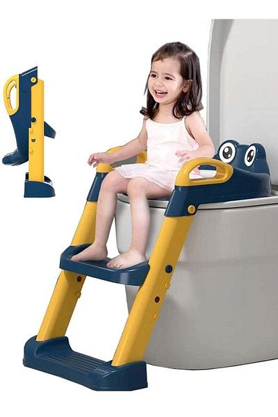 Yelajoy Foldable Toilet Training Seat,with Pedal Stool Ladder ,Handles,Height Adjustable,for Toddler,Blue