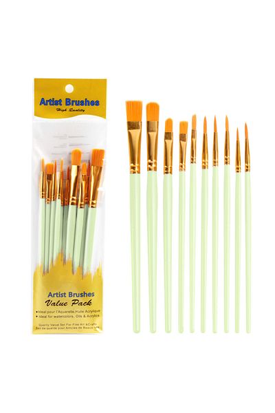 Choice light green 10Pcs Plastic Short Rod Art Painting Watercolor Gouache Oil Brush Multi-color Multi-func