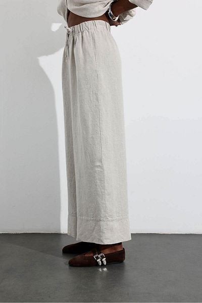 5in1Canpolat Natural 100% Linen Elastic Waist Trousers