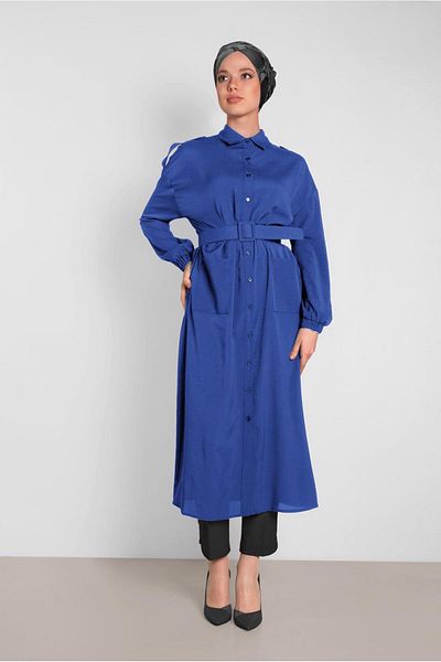 TRENDTESETTÜR Women's Navy Blue (K.SAKS) Buttoned Men's Collar Tunic 4243