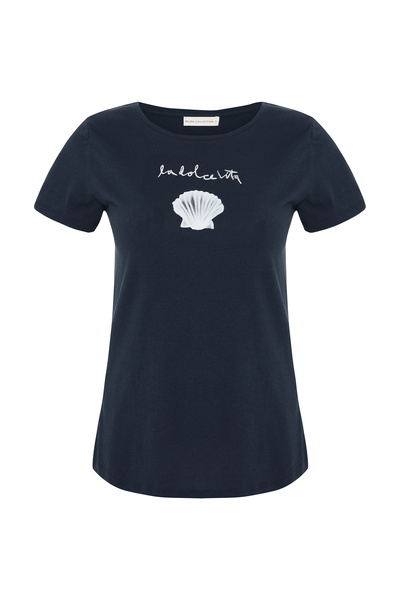 Mudo تي شيرت برقبة دائرية وطبعة بحرية