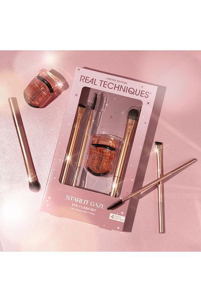 Real Techniques Starlit Gaze Eye Lash 4-piece Gift Set – Eye Makeup Brush Set For Eyeshadow & Lash Perfection