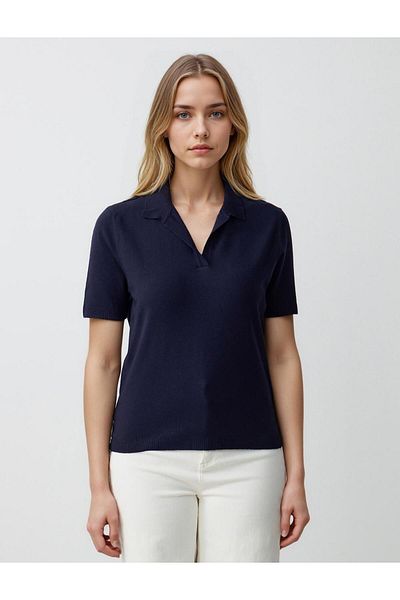 Jimmy Key Navy blue straight cut polo collar short sleeve knitwear t-shirt
