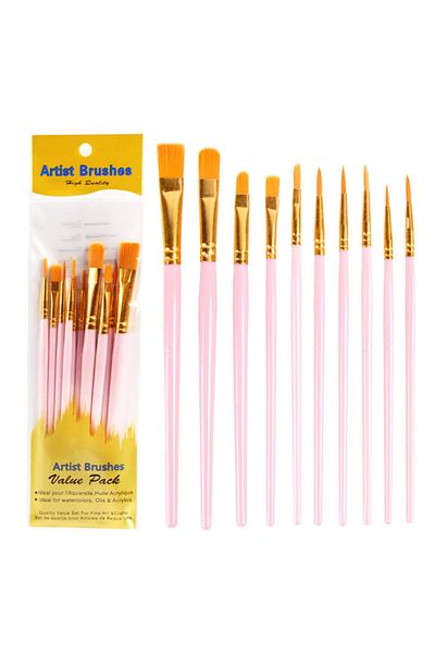 Choice Pink 10Pcs Plastic Short Rod Art Painting Watercolor Gouache Oil Brush Multi-color Multi-functional