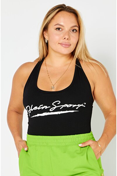 Plein Sport بدلة تدريب رياضية بدون أكمام للنساء، لون أسود