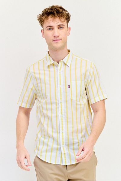 Levi's Men Standard Fit Stripe Short Sleeves Casual Shirt, Yellow