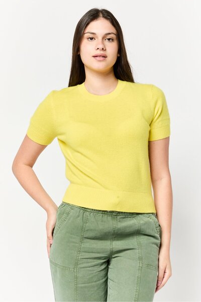 Esprit Women Ribbed Collar Short Sleeves Knitted T-Shirt , Yellow