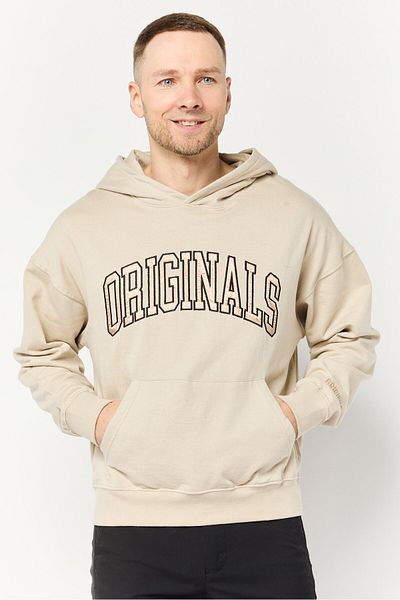 Originals by Brooklyn Cloth Men Embroidered Long Sleeve Hoodie, Beige