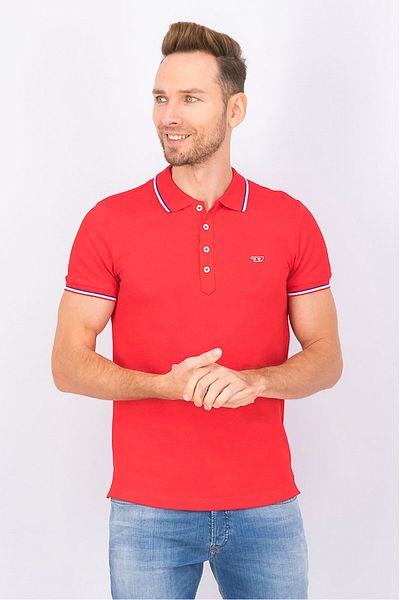 Diesel Men Regular Fit Short Sleeves Embroidered Polo, Red