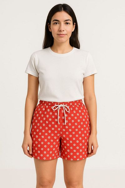 enmodaiçgiyim Pantaloni scurți de damă cu model floral roșu