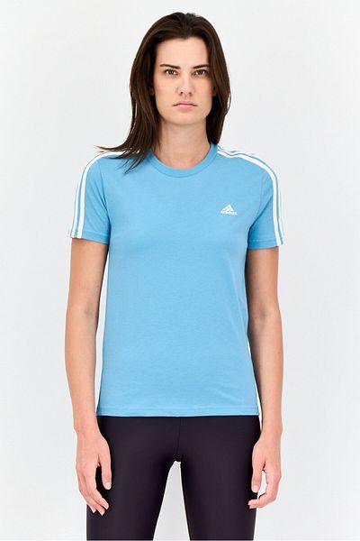 adidas بلوزة رياضية نسائية بأكمام قصيرة للأنشطة الخارجية، فيروزية