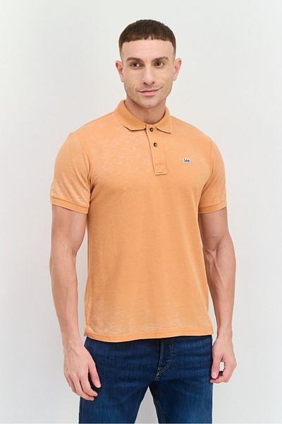 Lee Men Regular Fit Embroidered Logo Short Sves Polo Shirt, Light Orange