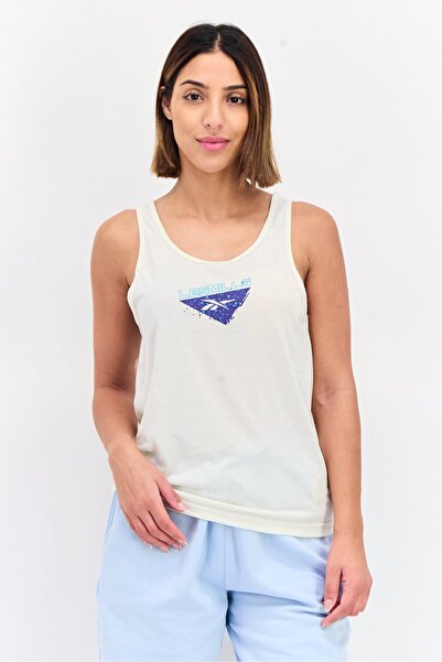 Reebok بلوزة رياضية بدون أكمام للجري للنساء، بيج