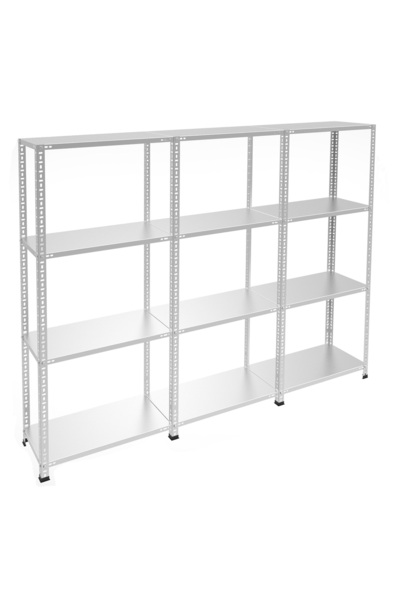 RafBurada 4 Katlı 3'lü Galvaniz Çelik Raf - Depo, Arşiv, Kiler, Dosya, Market Rafı 31x60 cm-150 cm-0.70 mm