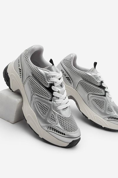 Marjin Pantofi de damă, cu talpă groasă, cu șireturi, cu detaliu din plasă, pantofi sport Sargen Silver