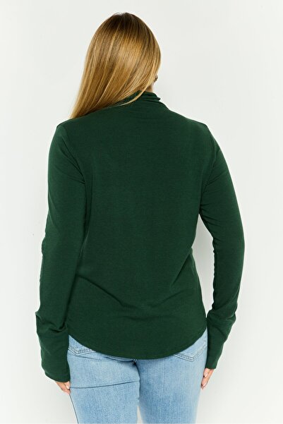 GAP Women Funnel Neck Long Sleeves Solid T-Shirt, Green