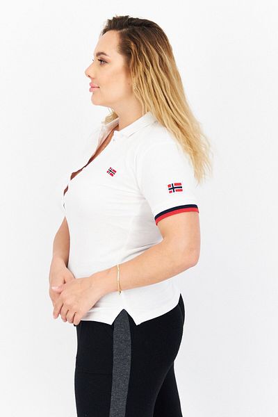 Geographical Norway Women Regular Fit Short Sleeve Brand Logo Polo Shirt, White/red