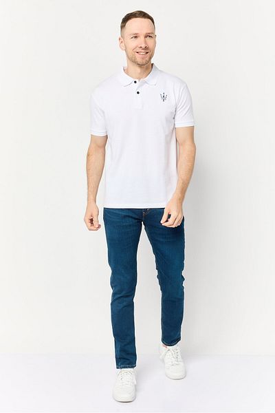 Maserati Men Regular Fit Short Sleeve Brand Logo Polo Shirt, White