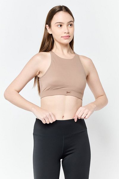 Reebok Women Brand Logo Padded Sports Bra, Tan