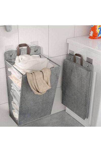 Saharaz 30L Wall-Mounted Laundry Basket,with Lid and Handle,Slim Hanging,for Home,56x39x13cm,Gray