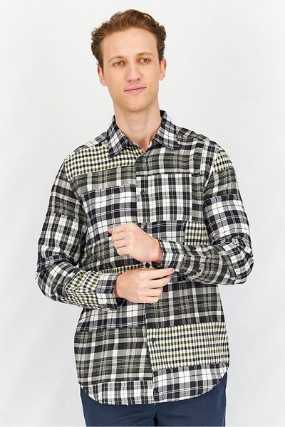 Diesel Men Regular Fit Long Sleeve Checkered Casual Shirt, Black/white Combo