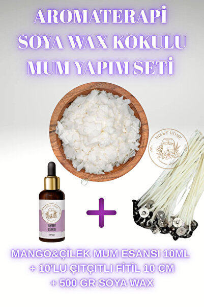 Misse Mum Yapım Seti Soya Wax 500 Gr.-Mum Esansı 10ml-10 Lu Fitil 10cm Mum Ya...