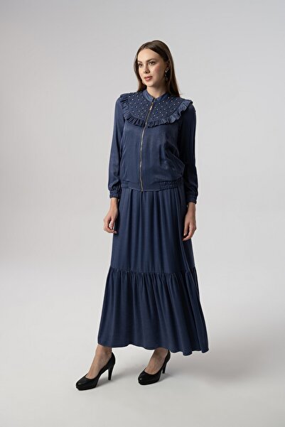 Elaris Exclusive ELARİS Fırfır ve Taş Detaylı Fermuarlı Elbise