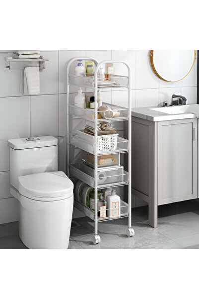 Viyogo Slim portable metal shelf, 5 levels, 360° rotatable, 45 (L) x 27 (w) x 105 (H) cm, white