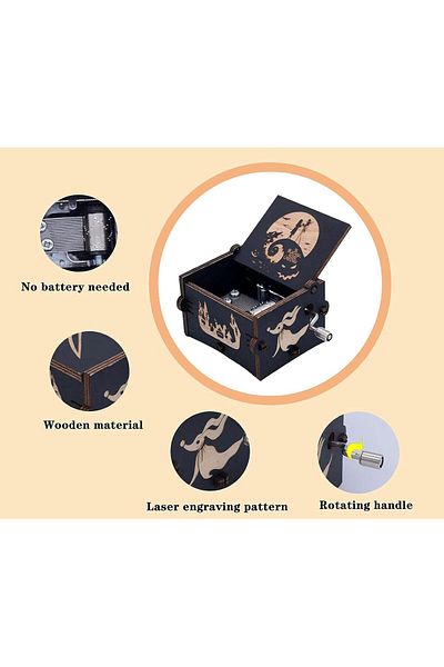 COOYA Wooden Hand-Cranked Music Box, Halloween Theme, Suitable for Home Decoration, Creative Gift