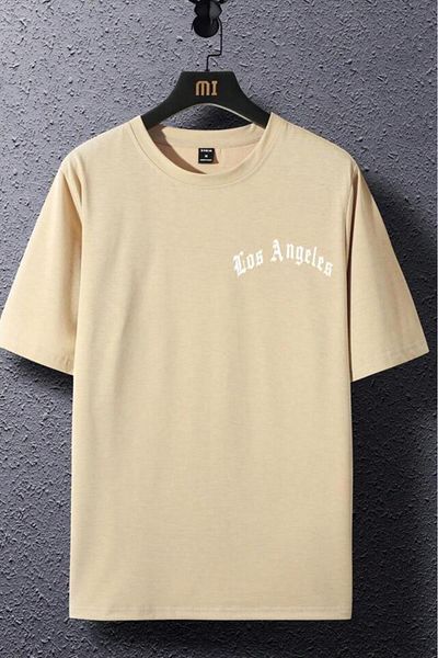 NO 601 Ανδρικό μπλουζάκι μπεζ Los Angeles με στάμπα oversize