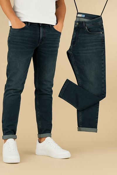 moda biz Ανδρικό τζιν παντελόνι με λεπτή εφαρμογή με λεπτή λάστιχο μπλε