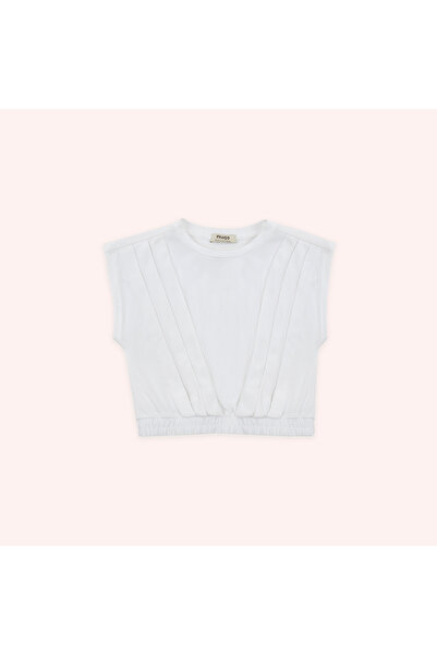 Panço Kız Çocuk Beyaz Lastikli Tişört