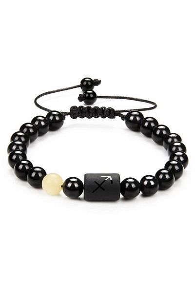 Tesbihane Macrame Braided Globe Cut Calcite & Onyx Stone Bow Sign Natural Stone Women's Bracelet