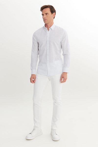 AC&Co / Altınyıldız Classics Cămașă Dobby pentru bărbați, albastru, 100% bumbac, slim fit, subțire, cu nasturi