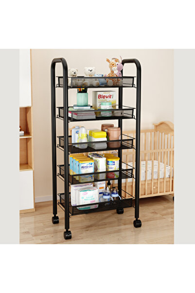 Viyogo Slim portable metal shelf, 5 levels, 360° rotatable, 45 (L) x 27 (w) x 105 (H) cm, black