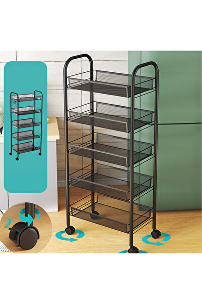 Viyogo Slim portable metal shelf, 5 levels, 360° rotatable, 45 (L) x 27 (w) x 105 (H) cm, black