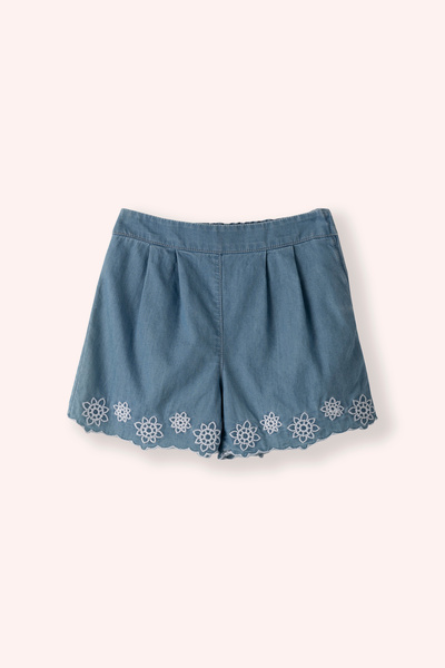 Panço Kız Bebek Nakış Detaylı Mavi Şort