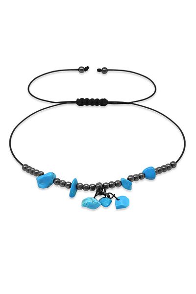 Tesbihane Macrame Braided Natural Cut Turquoise Natural Stone Anklet