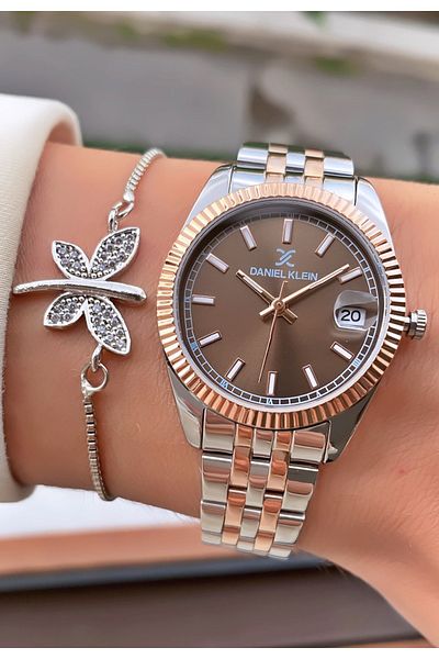Daniel Klein Brand Rose Silver Color 2 Years Warranty Steel Case Women's Wristwatch - Bracelet Gift