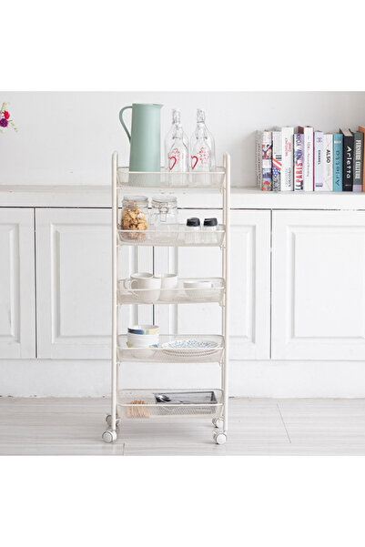 Viyogo Slim portable metal shelf, 5 levels, 360° rotatable, 45 (L) x 27 (w) x 105 (H) cm, white