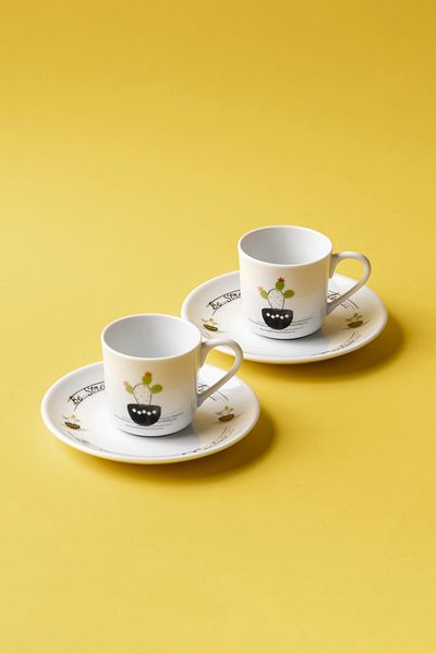 FH finehome Cactus Porcelain 4 Piece Set of 2 Cups